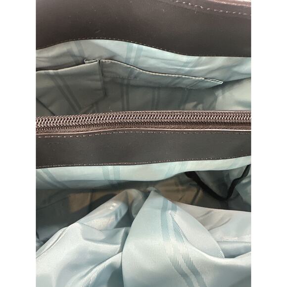 Tumi Leather Trim Nylon Tote Travel Shoulder Bag Black Open Top Zip Pocket - Picture 9 of 16